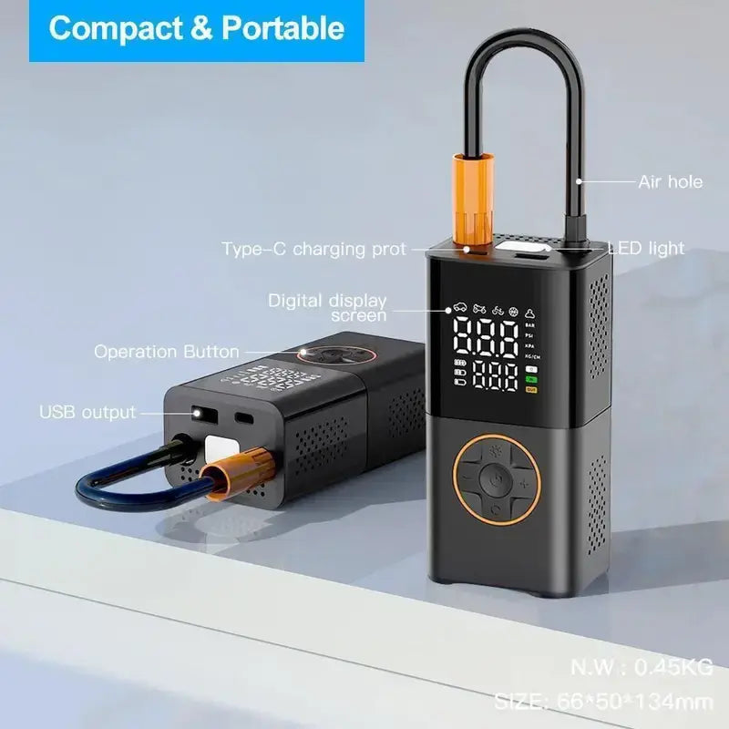 Bomba de aire portátil recargable de 150 PSI y 2000 mAh
